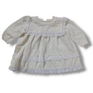 Vintage Baby Dress Sweater Knit Cream Winter White Ivory b.t. kids Size 6-9 mo.